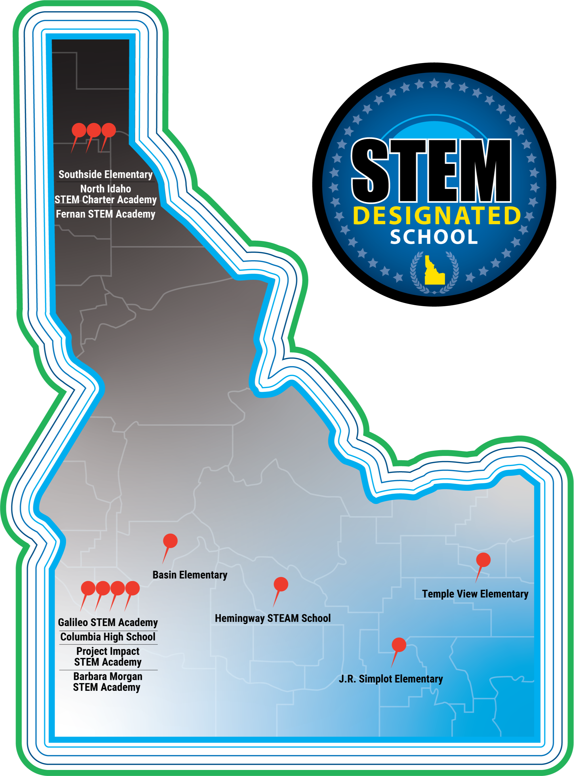 map of idaho showing location of STEM designated schools