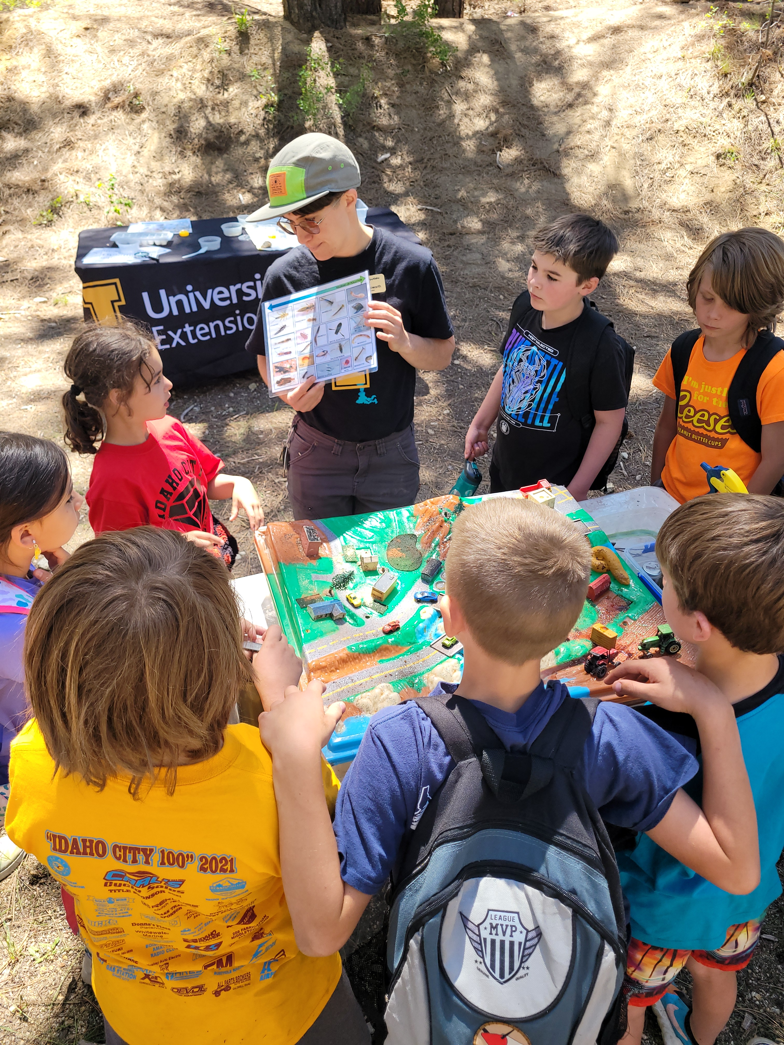 students outdoors with guest speaker from university of idaho extension