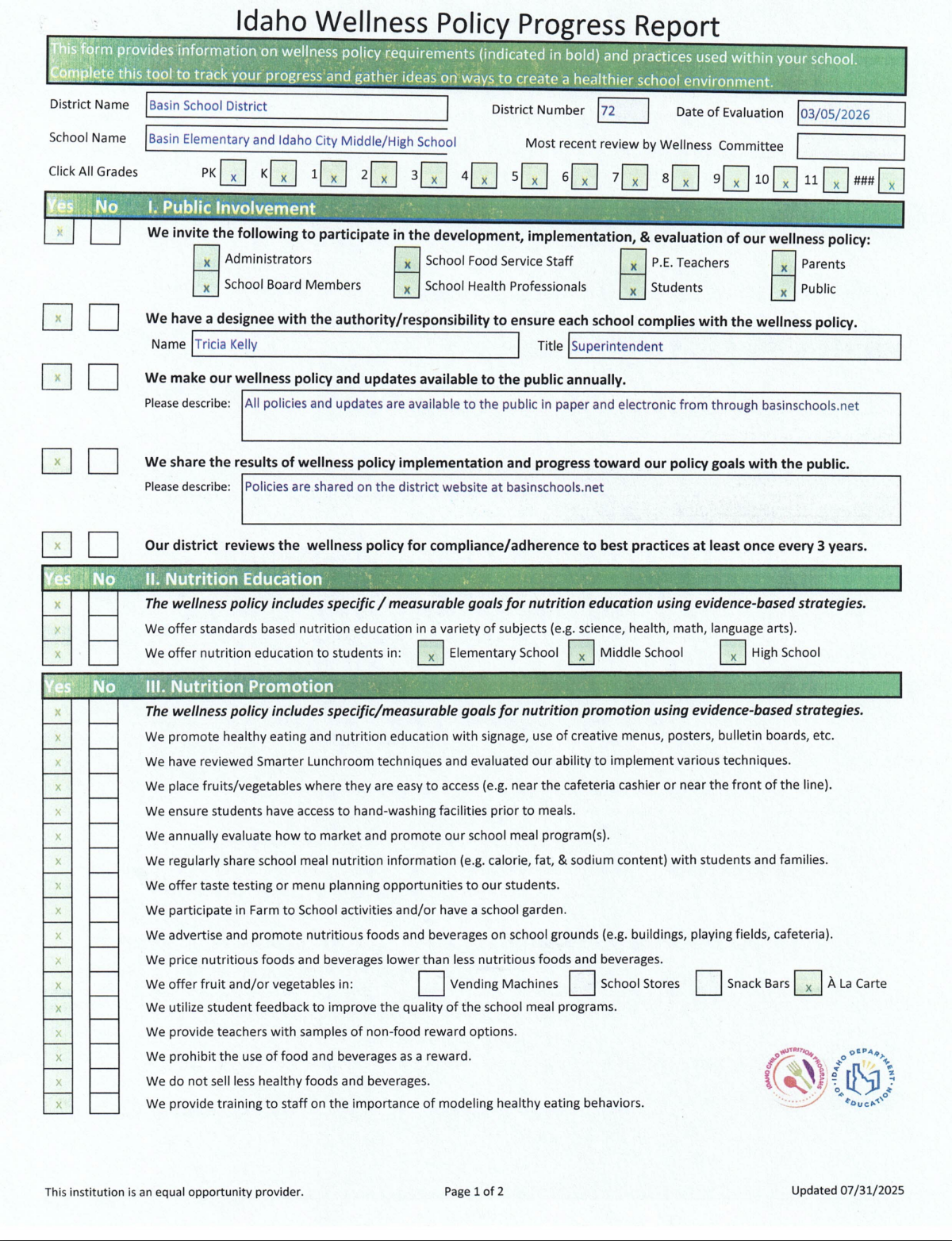 Wellness Policy - Page 1