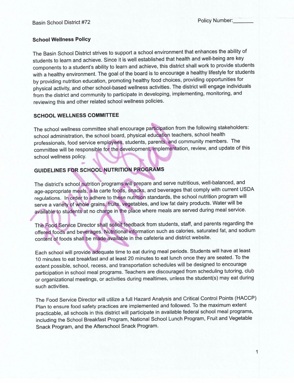 Wellness Policy - Page 1