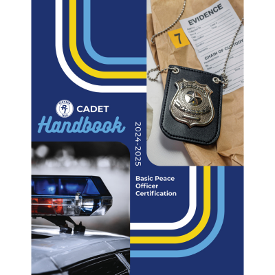 BPOC cadet handbook - images of badge with evidence bag and top of police car with sirens