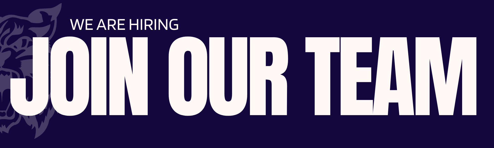 Blue back ground with half wild cat Logo and text that reads we are hiring join our team