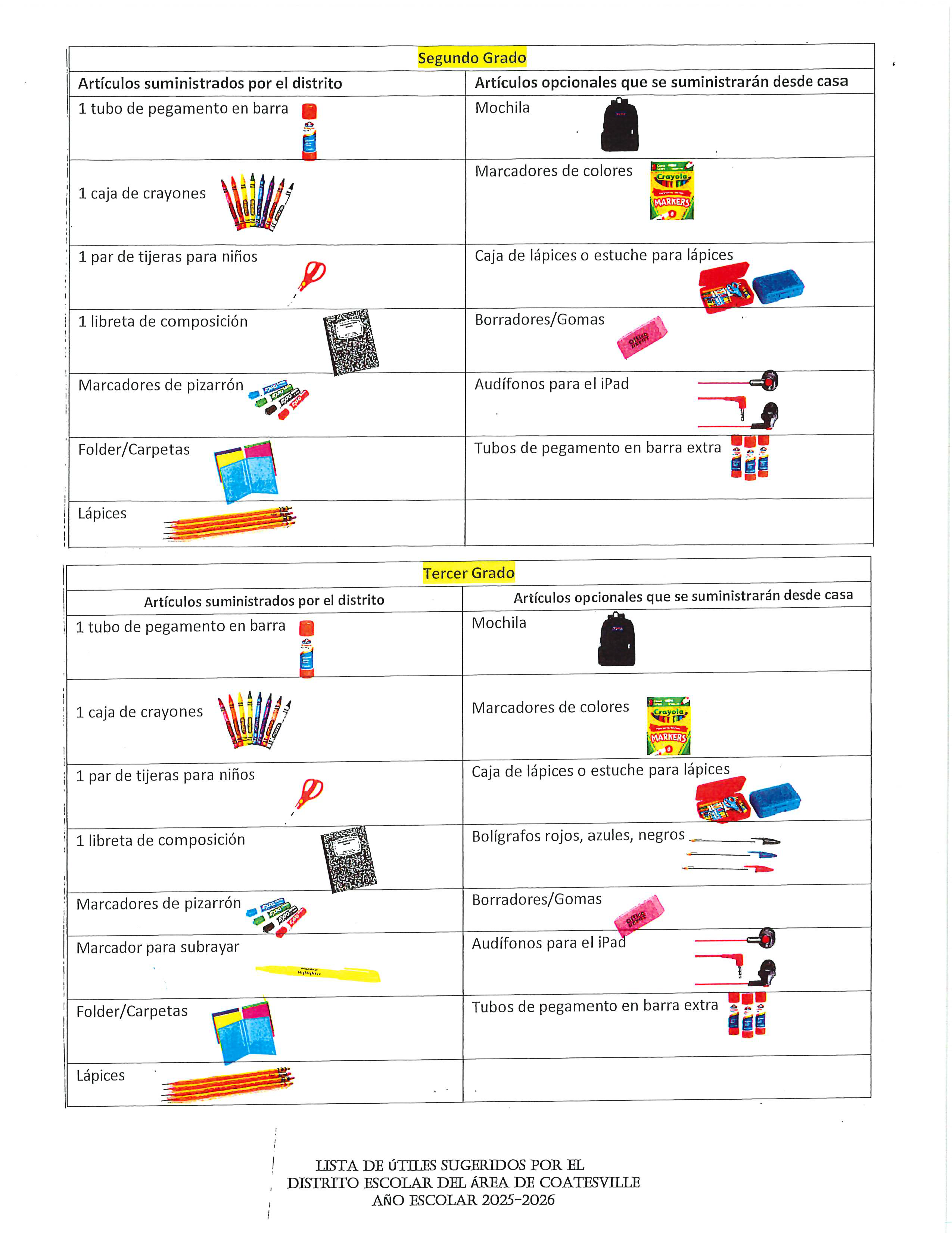 Supply list spanish 2