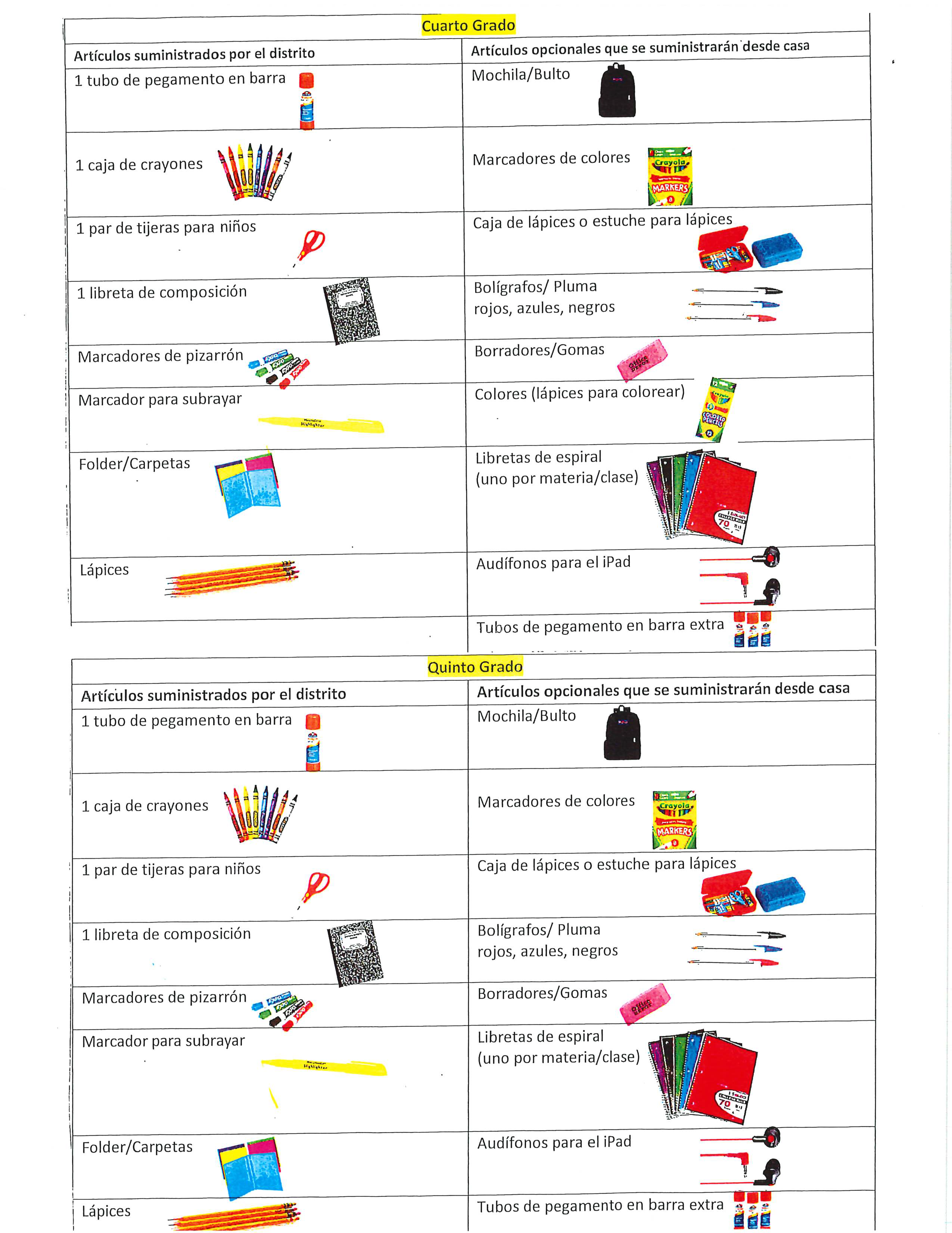 Supply list spanish 3