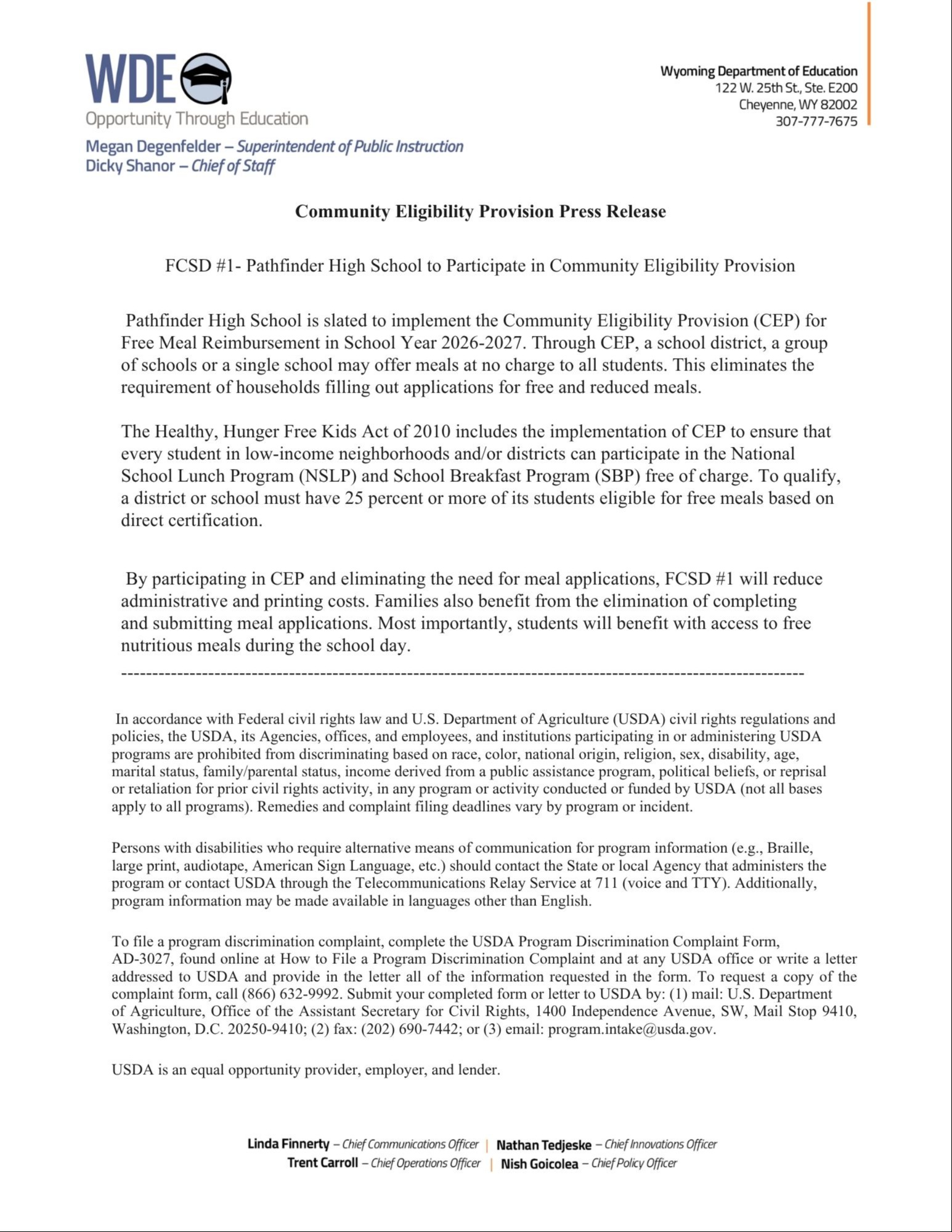 Community Eligibility Provision Press Release