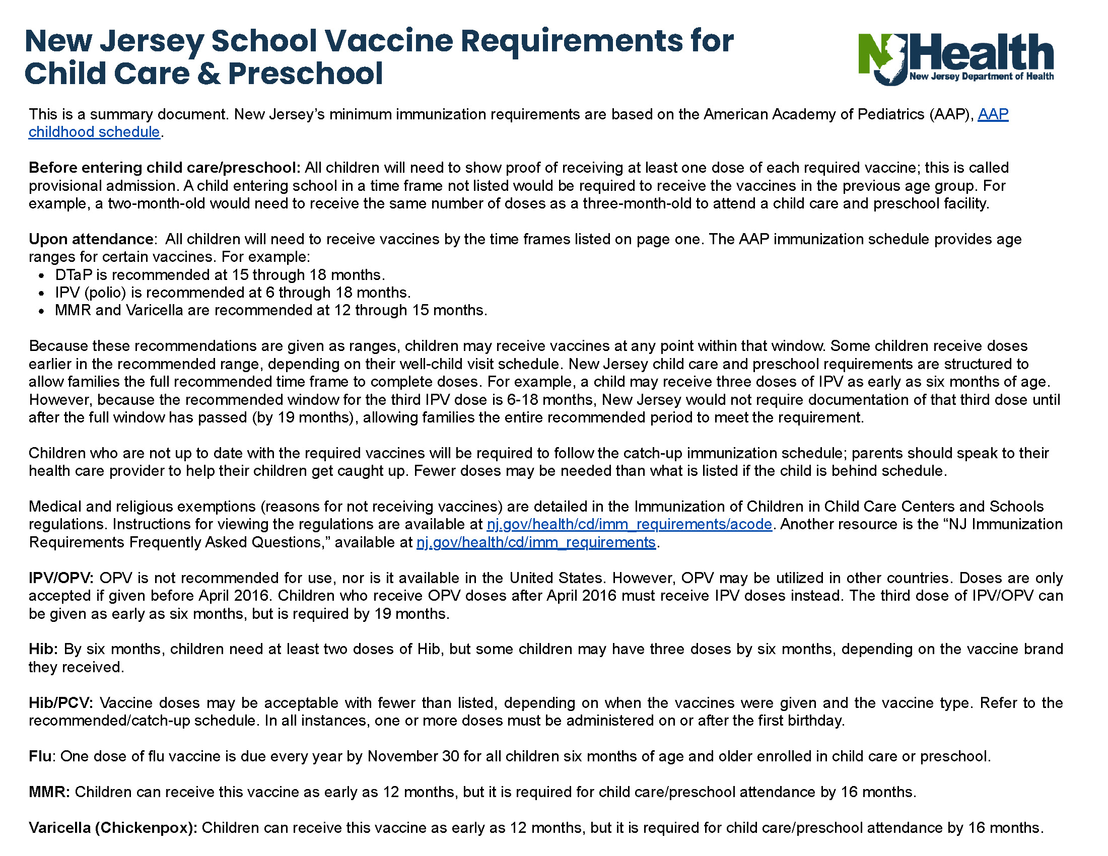 PreSchool Immunization Page 2