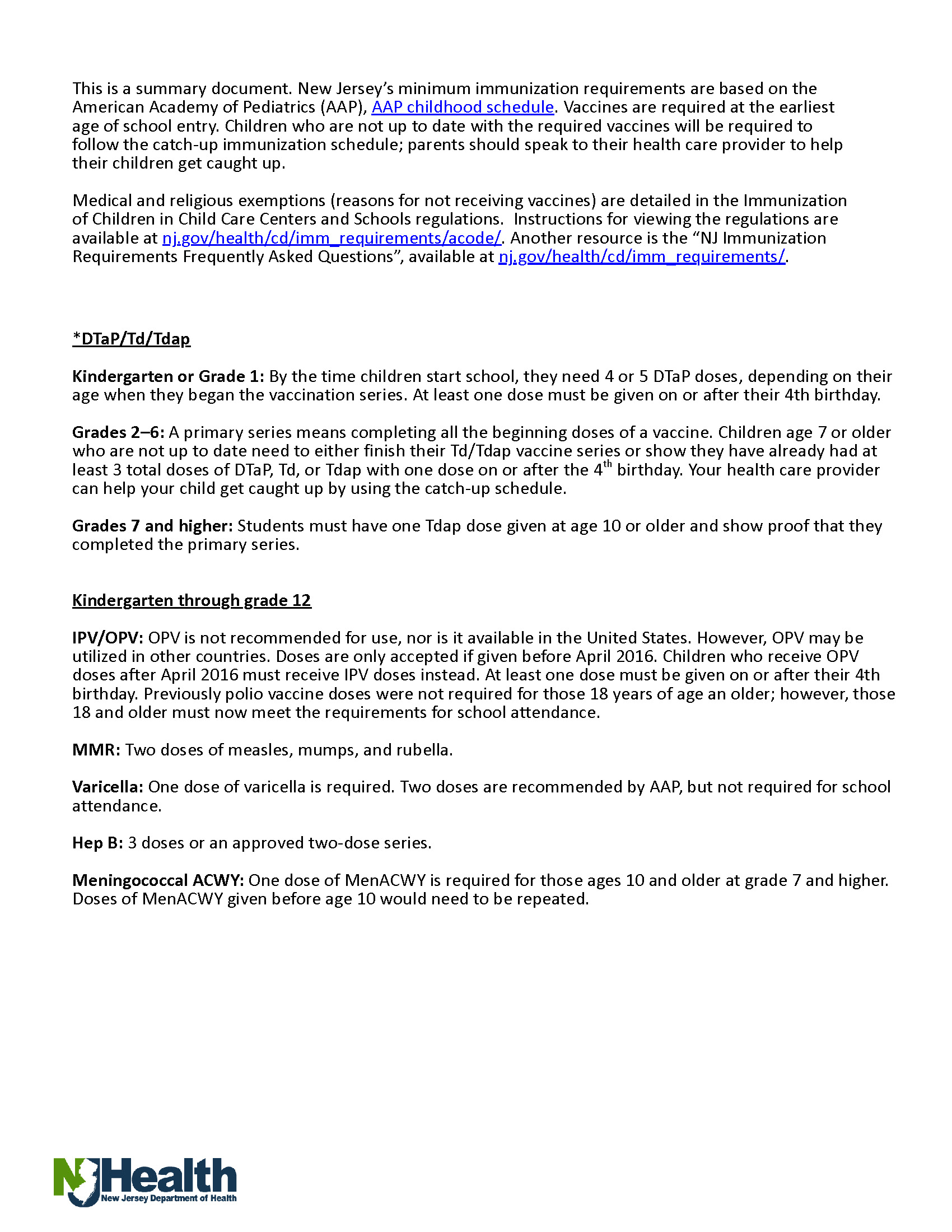 K12 Immunization Page 2