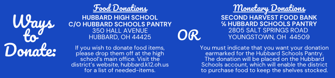 Ways to donate to the food pantry