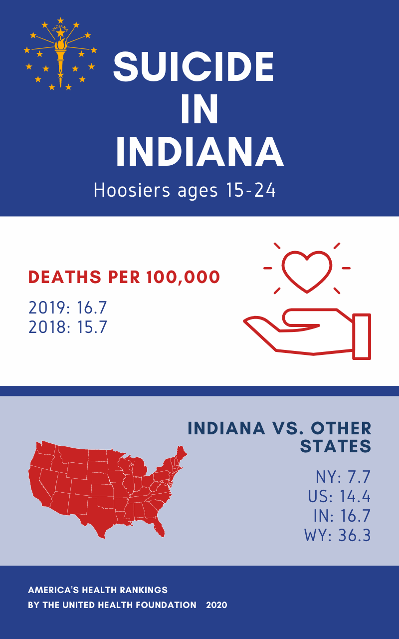 Number of Indiana suicides for people 15-24