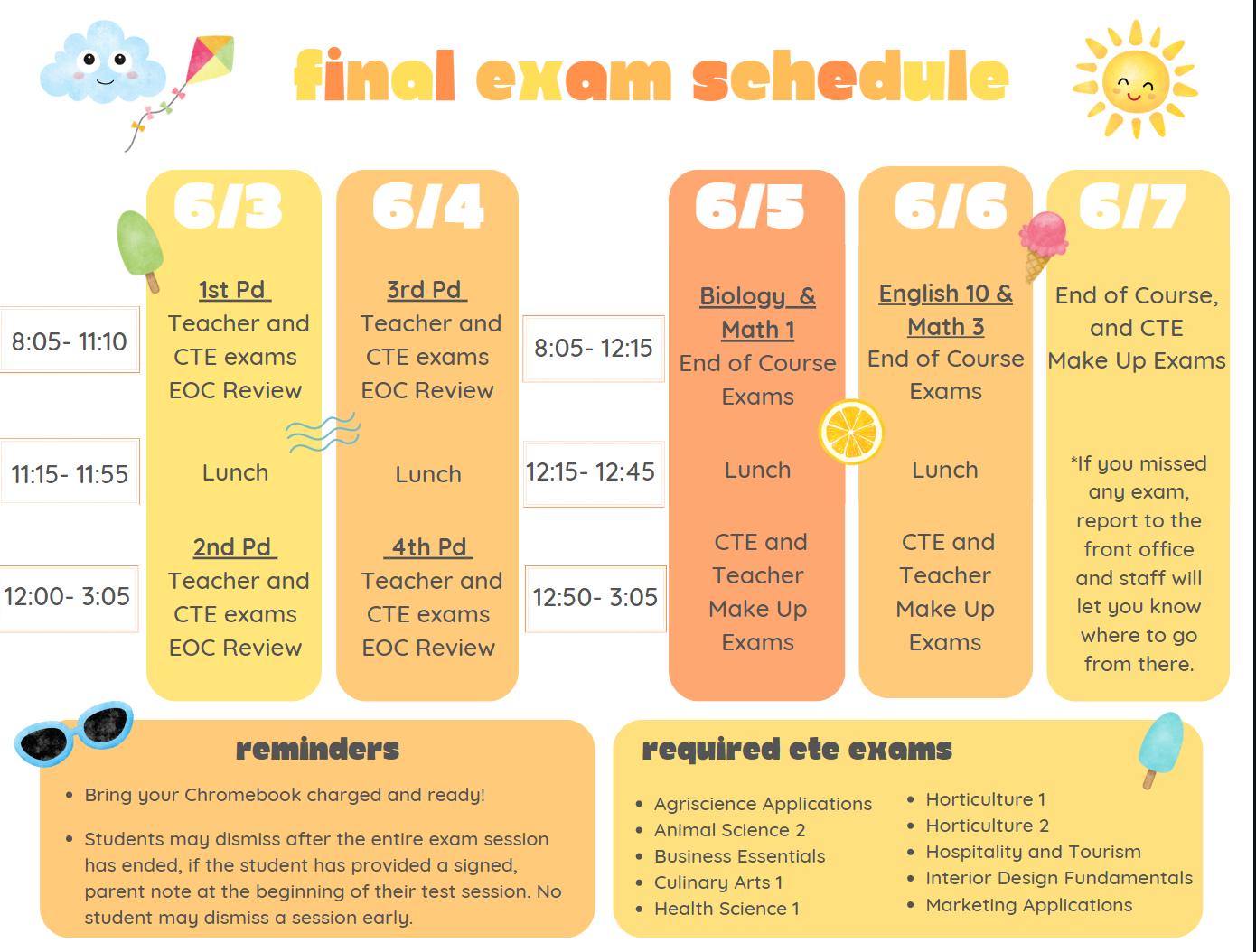 Final exam schedules for the 2023-2024 school year