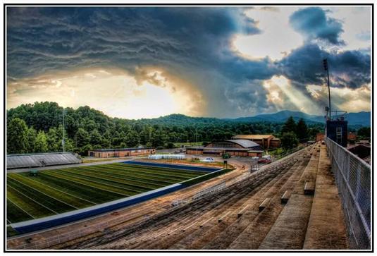 an image of the BHS football stadium during the early morning or sunset