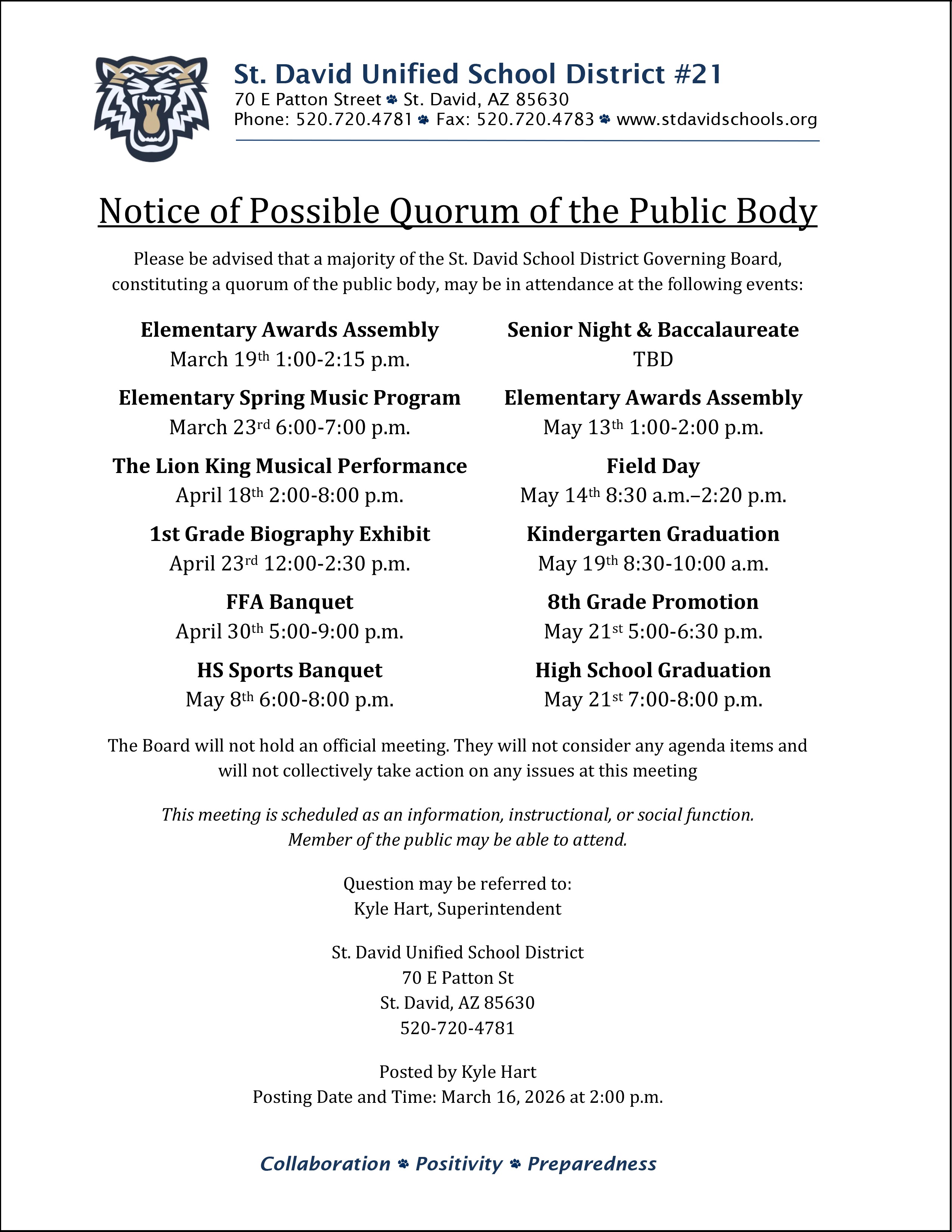 Notice of Possible Quorum of the Public Body