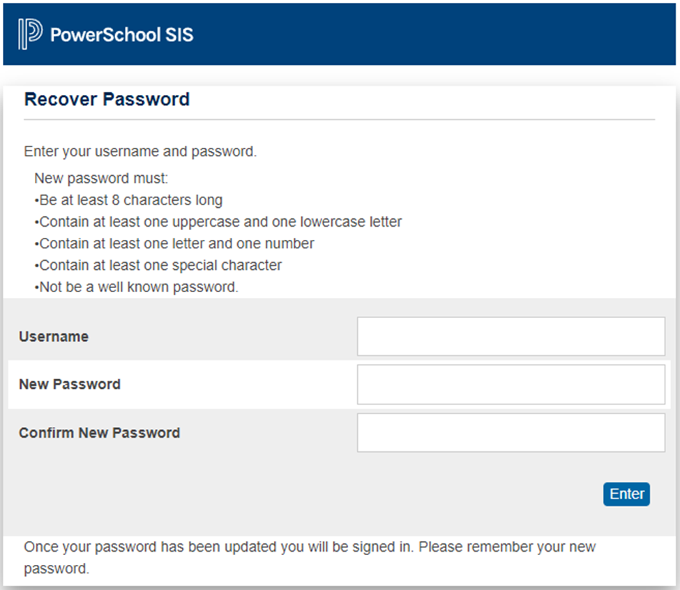 Screenshot of Password Recovery page