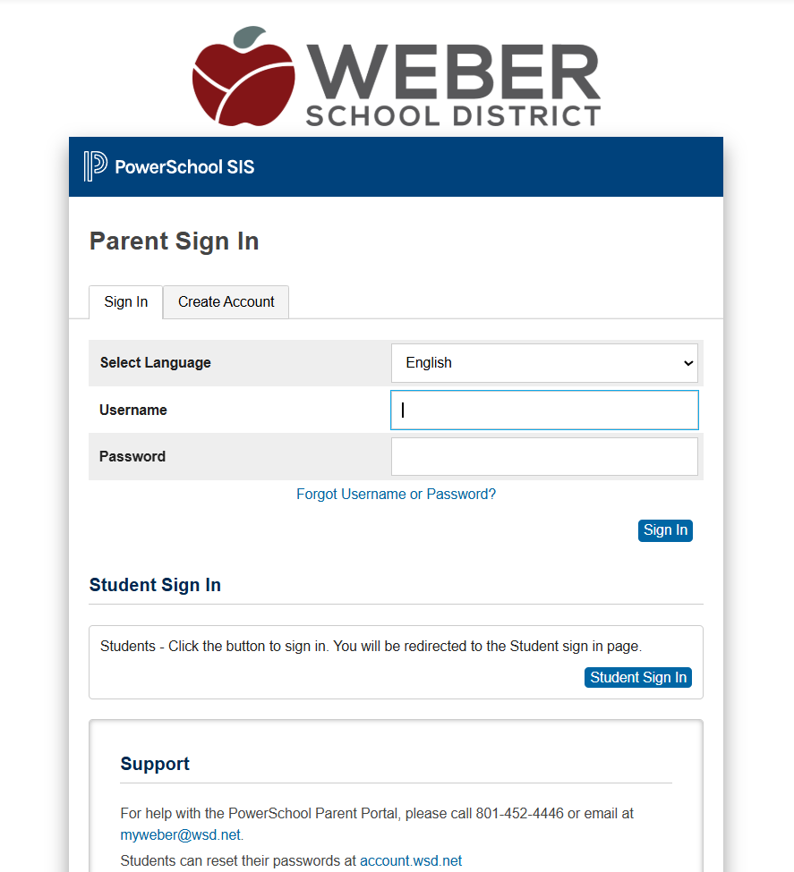 PowerSchool Login Screen