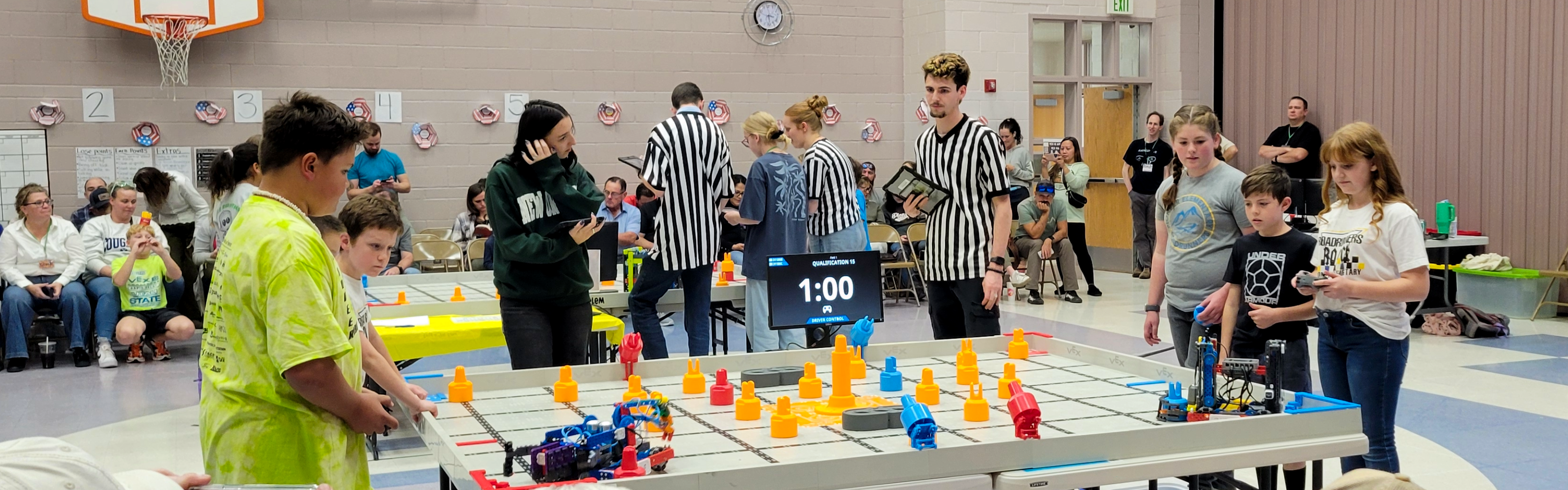 Students competing at VEX robotics