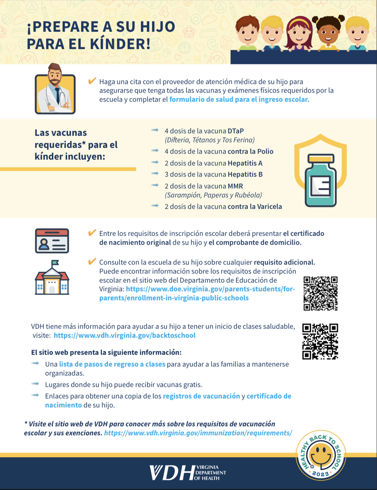 Kindergarten Immunization One Pager in Spanish