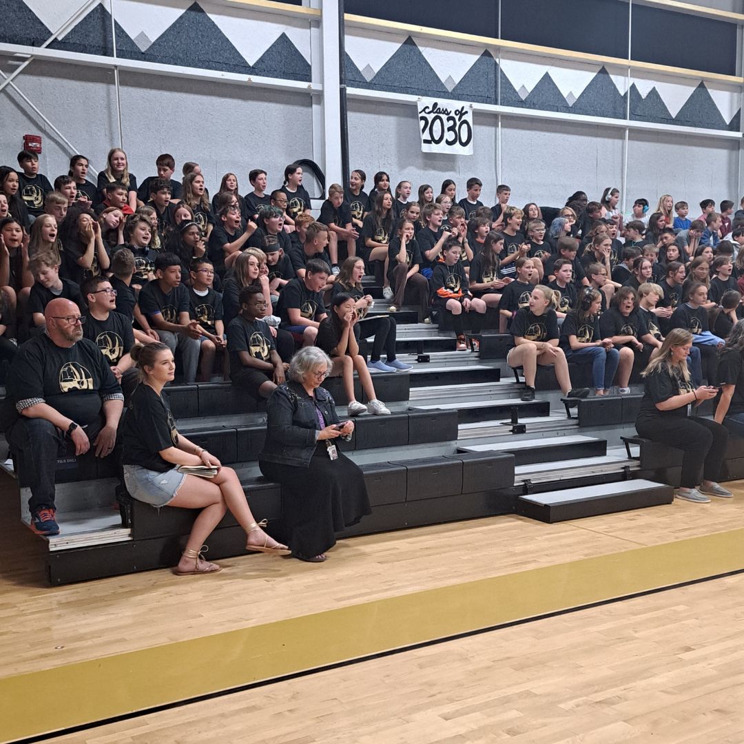 students on bleachers