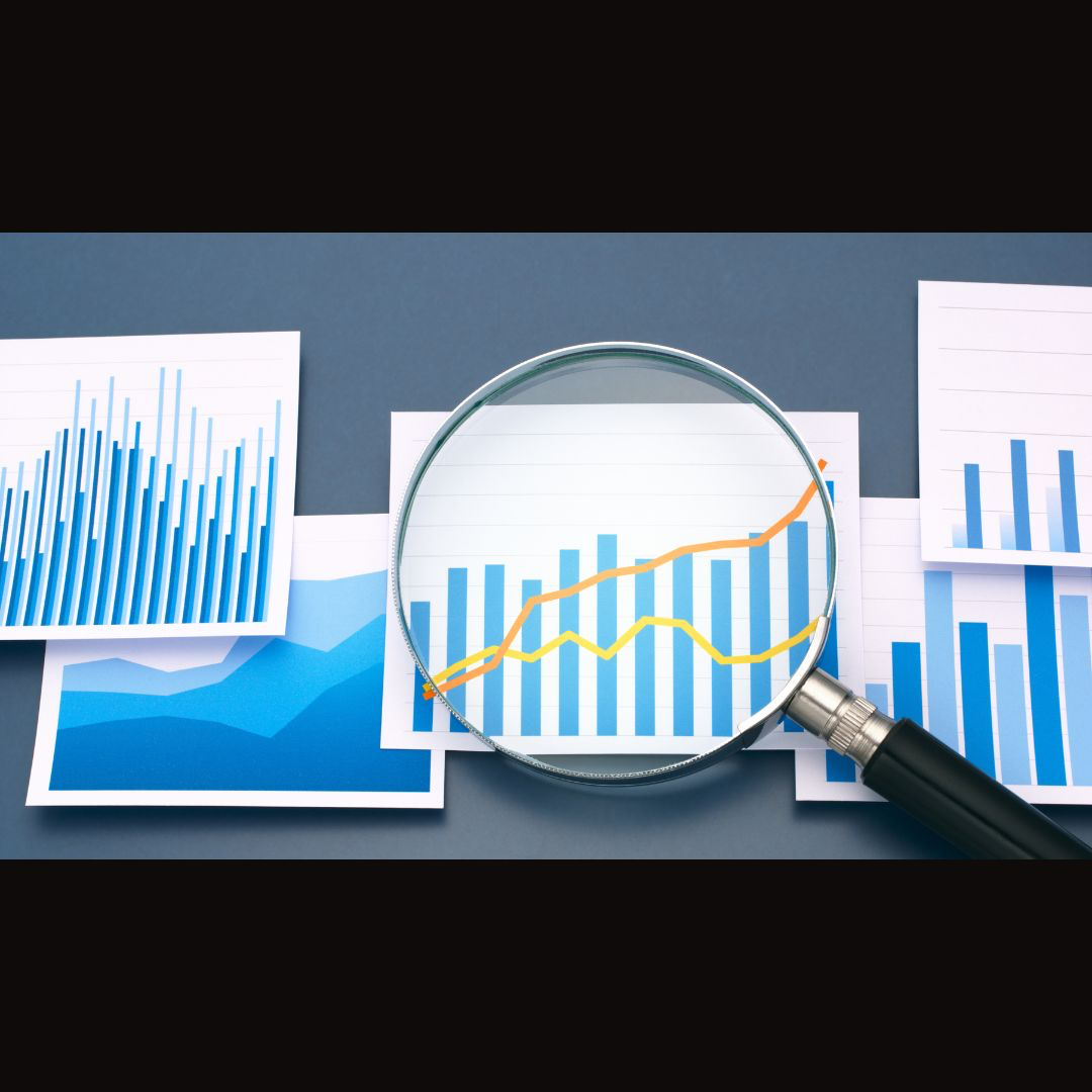 graphs with magnifying glass