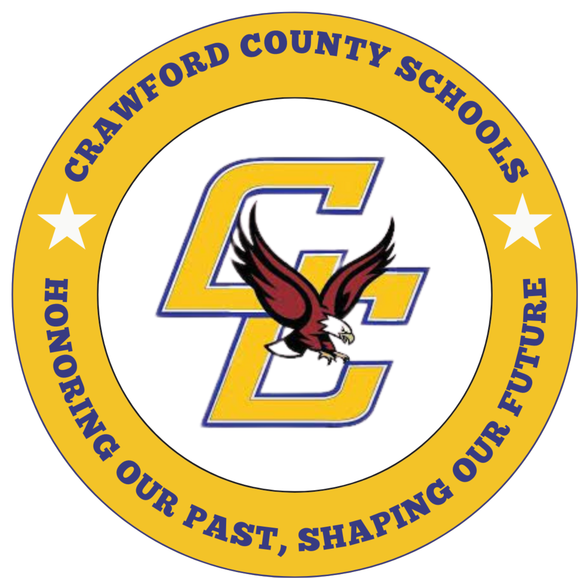 Crawford County Schools logo with eagle and interlocking CC letters.