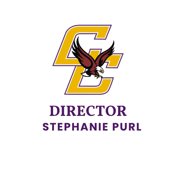CC logo with eagle mascot above the title “Director – Stephanie Purl.”