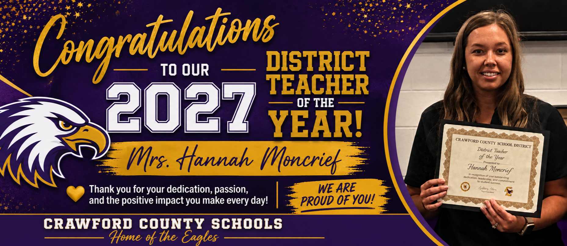 2027 District Teacher of the Year, Mrs. Hannah Moncrief