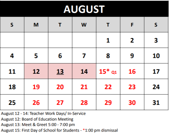 August Calendar