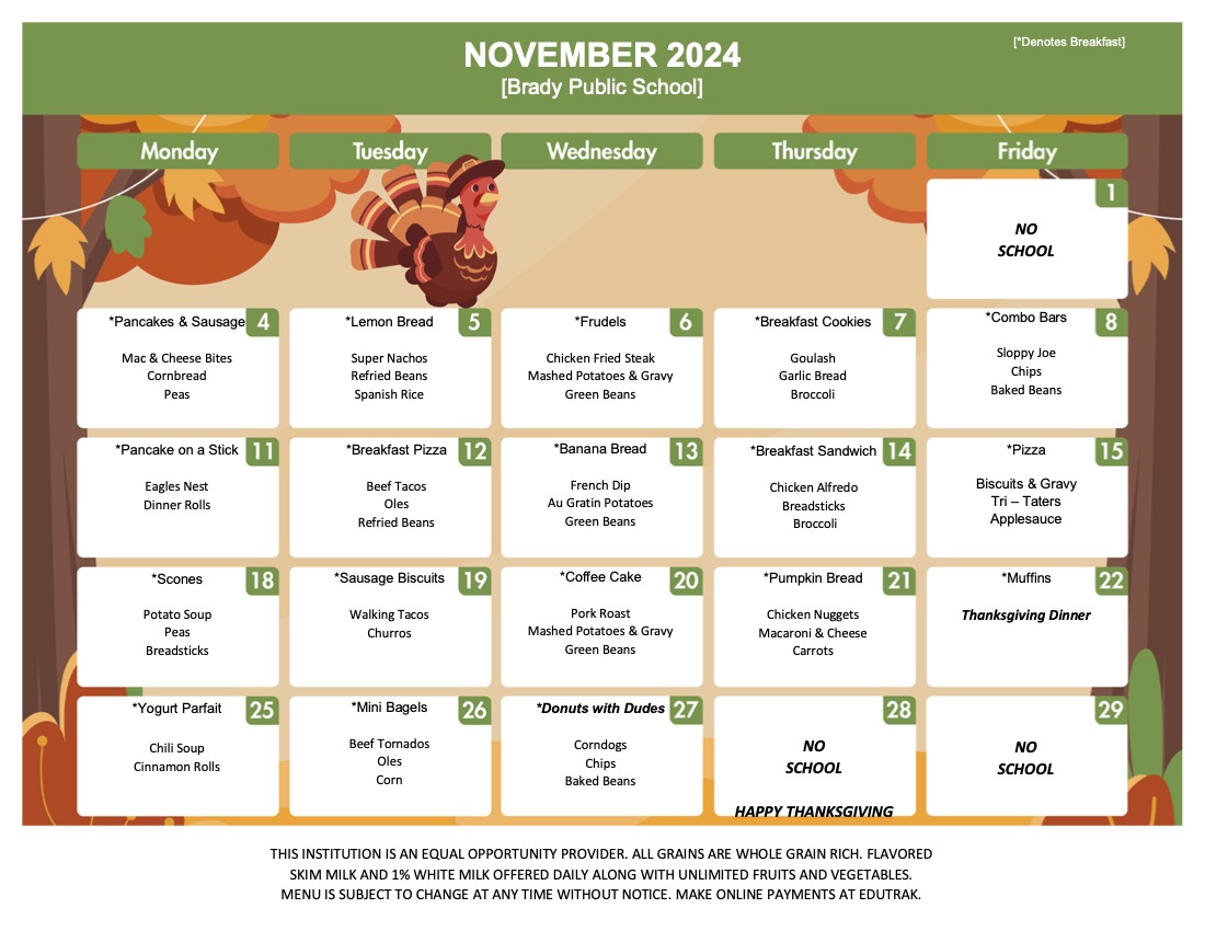 nov lunch menu 