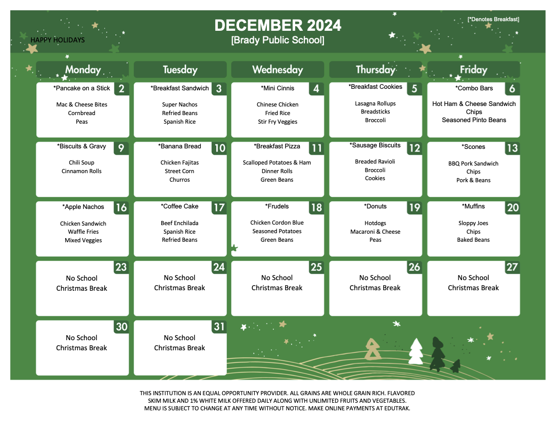 december lunch menu