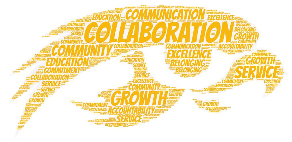 education communication collaboration excellence belonging growth service yellow hawk