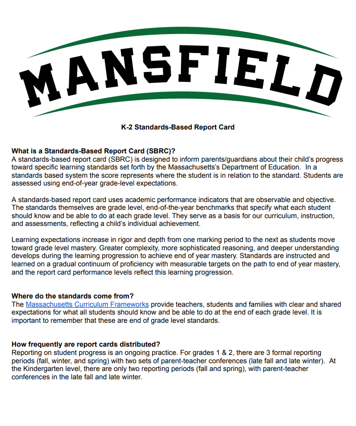 K-2 Standards-Based Report Card
