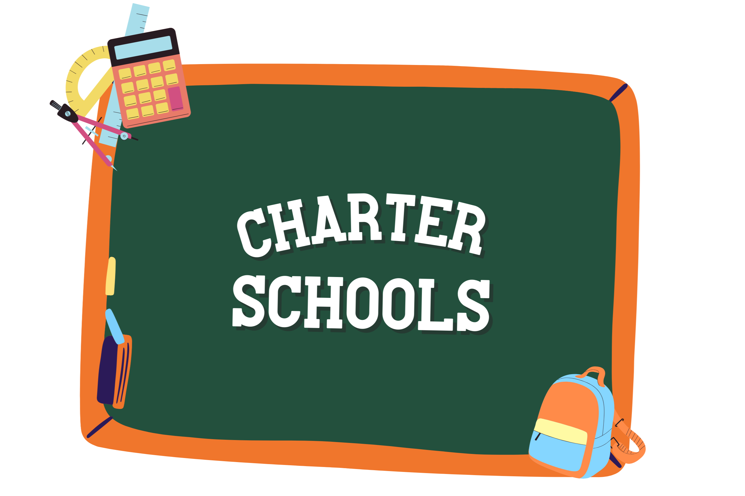 graphic of small chalkboard with charter schools written on it