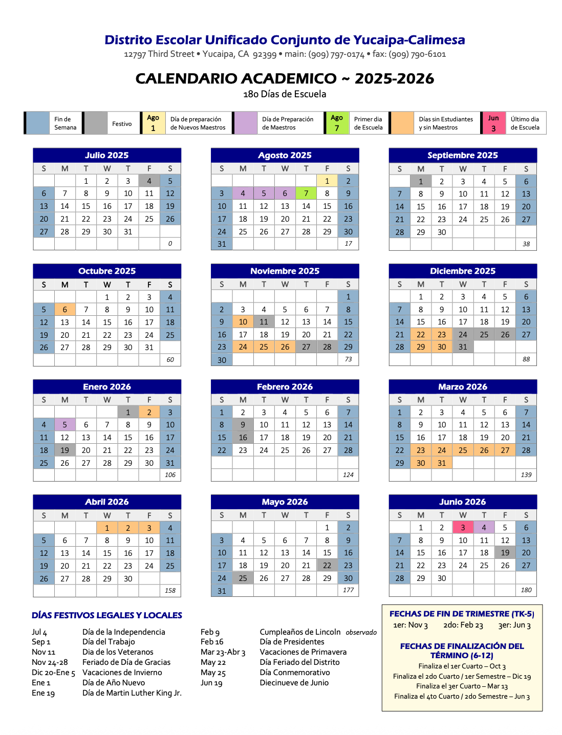 Academic calendar spanish