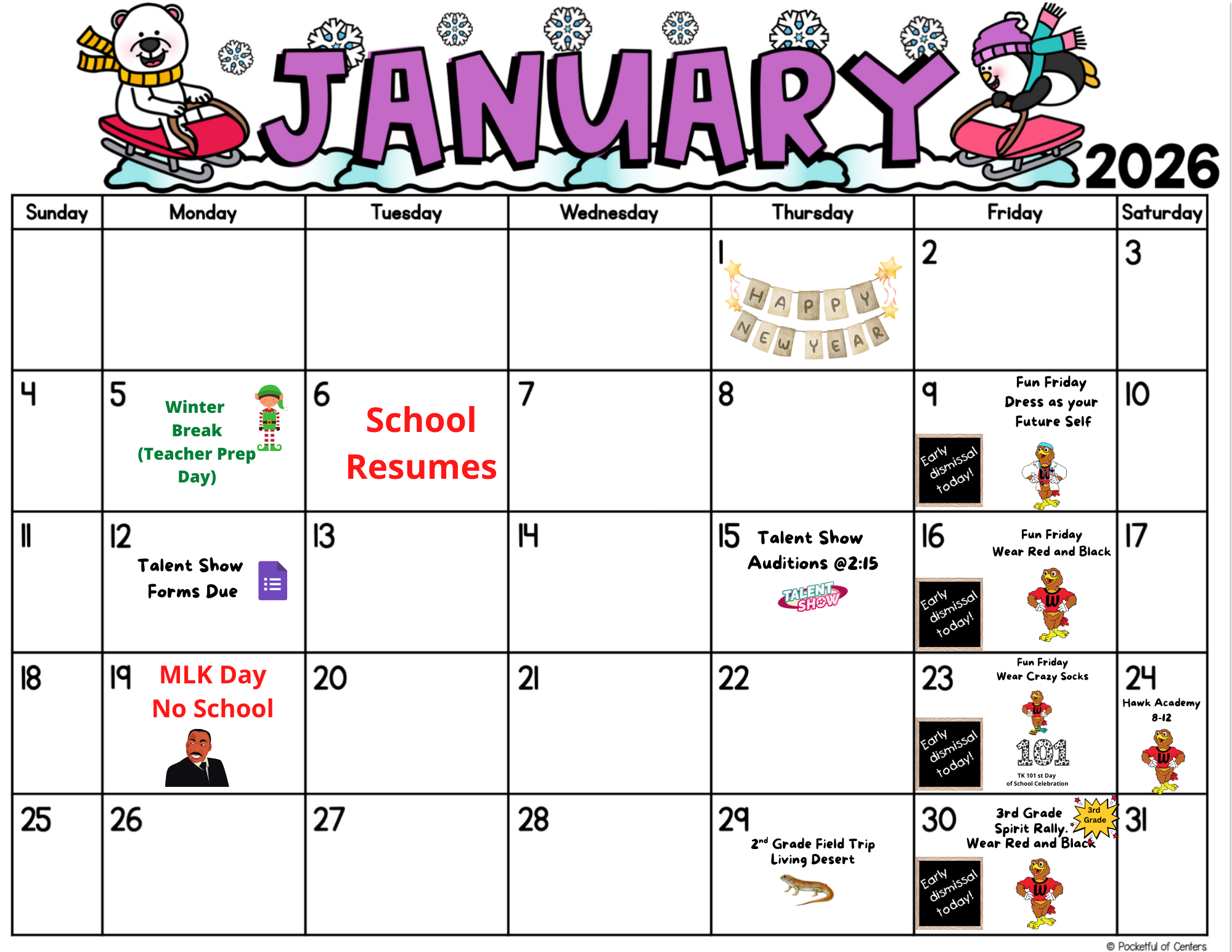 Jan Parent Calendar
