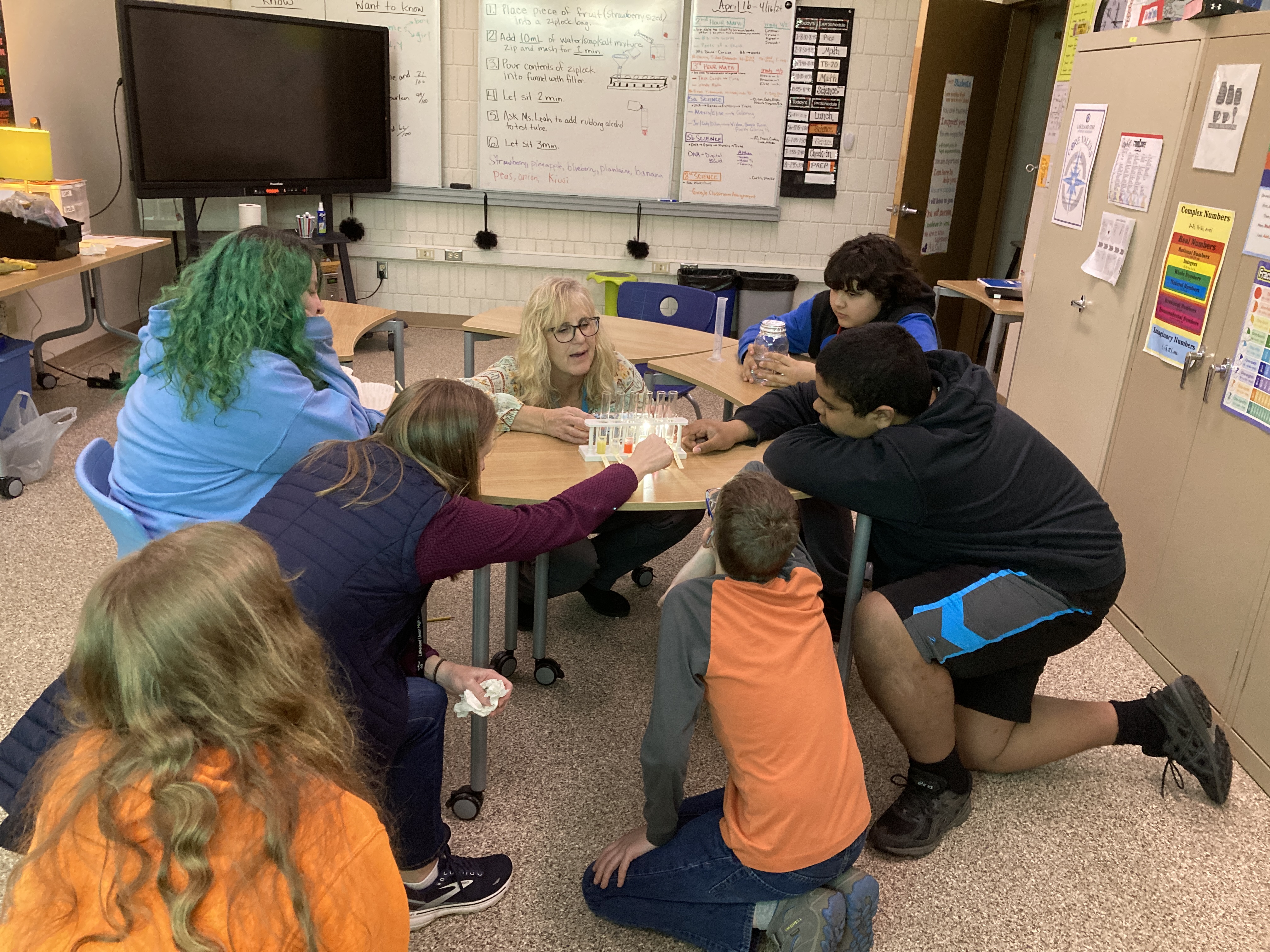 students working on science project