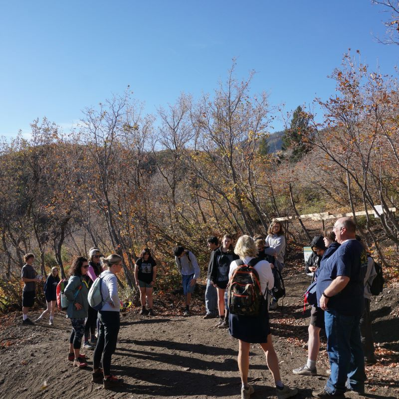 Students and staff on a hike