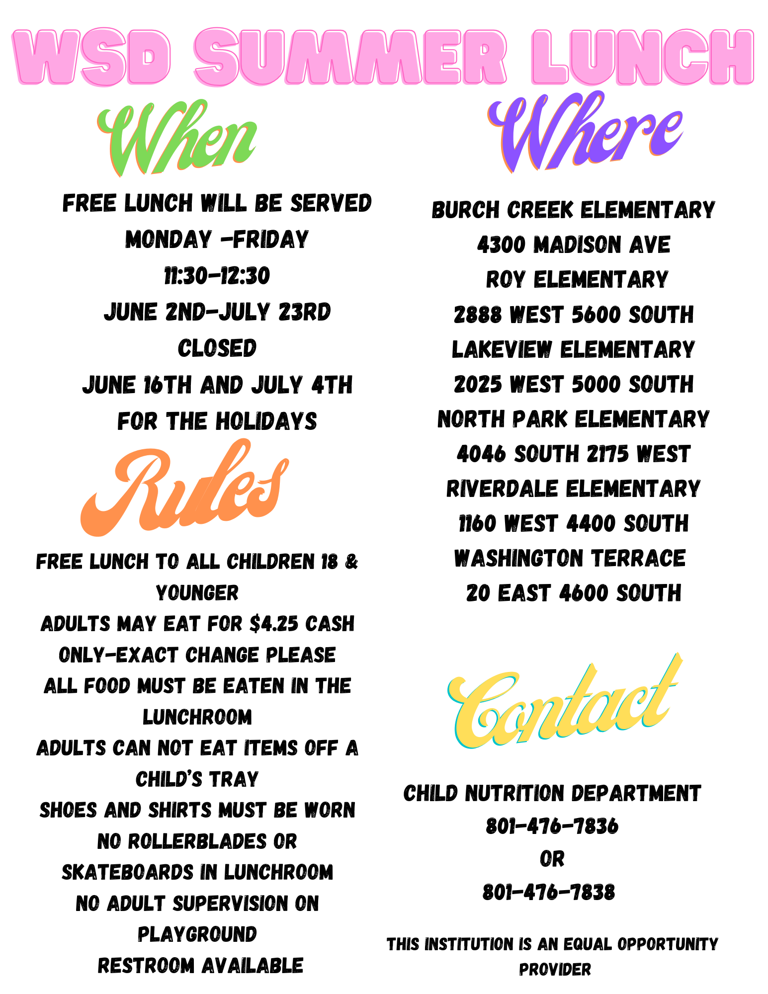 WSD Summer Lunch Program