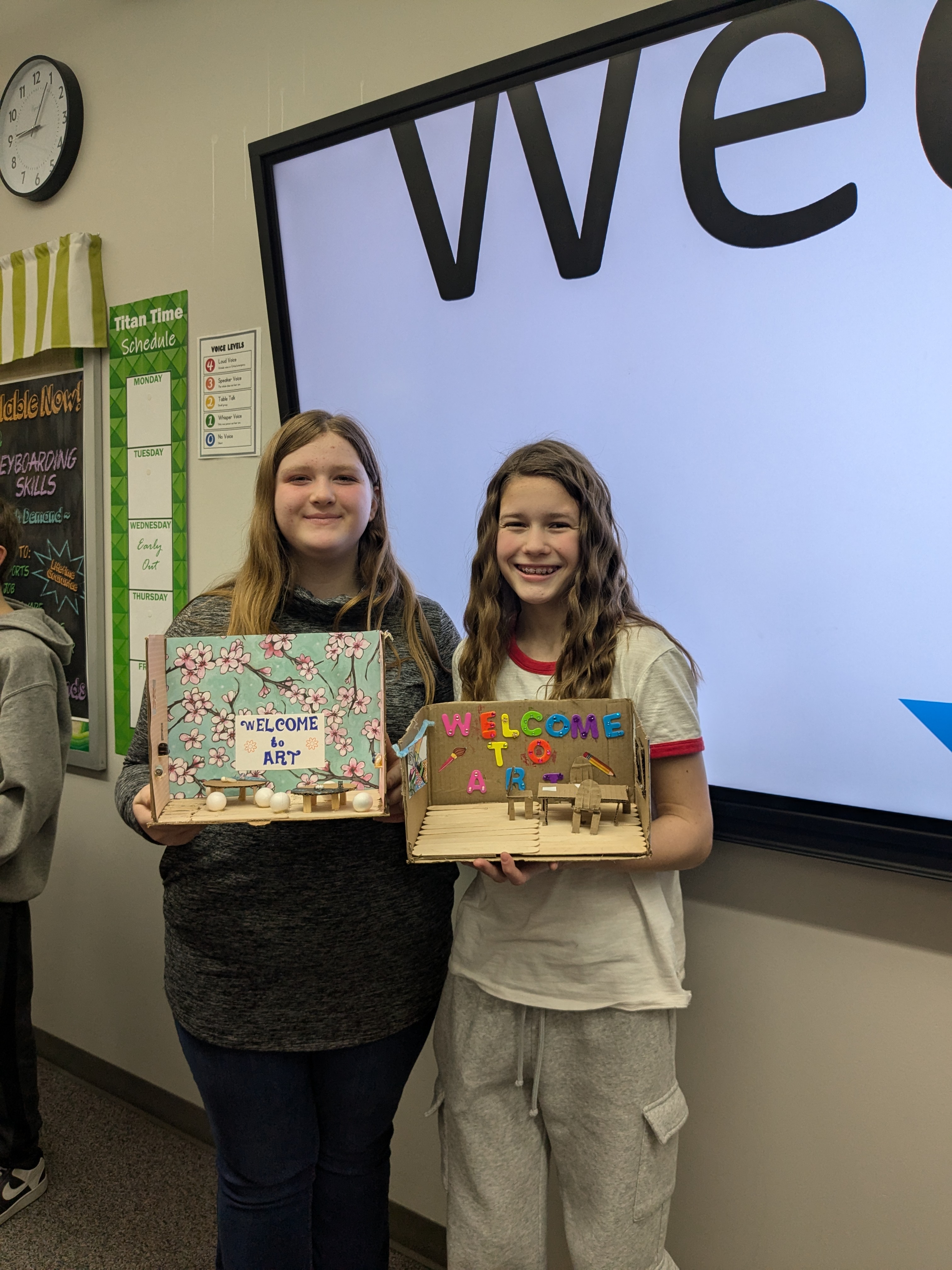 "Mrs. Lee's CCA class made Classroom Bulletin Boards & Dioramas of future classrooms for our Education & Training Unit where we learned about careers in Education!"