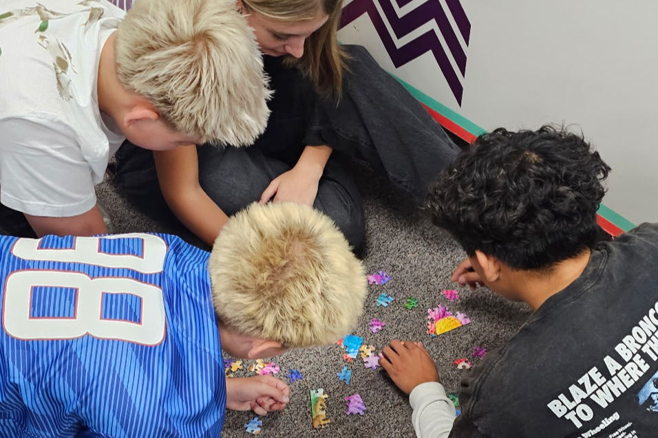 Beginning of the year community building games. Students had to work together to put together a puzzle without the picture.