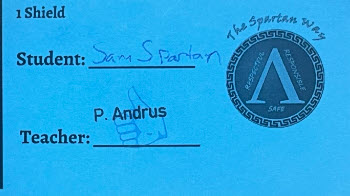 Image of blue paper ticket for the school store.