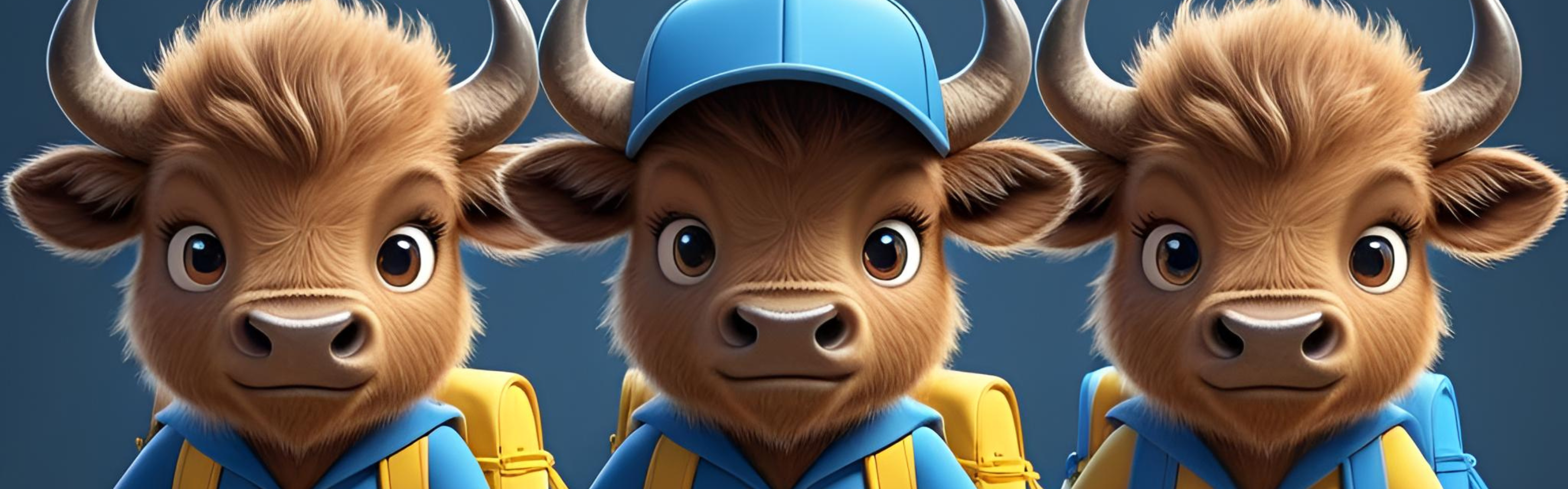 Decorative - Three bison ready for school