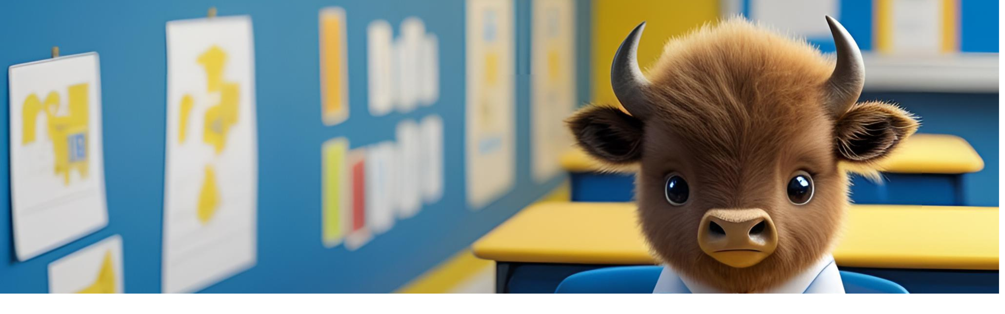 Decorative - Young bison in a classroom cartoon 