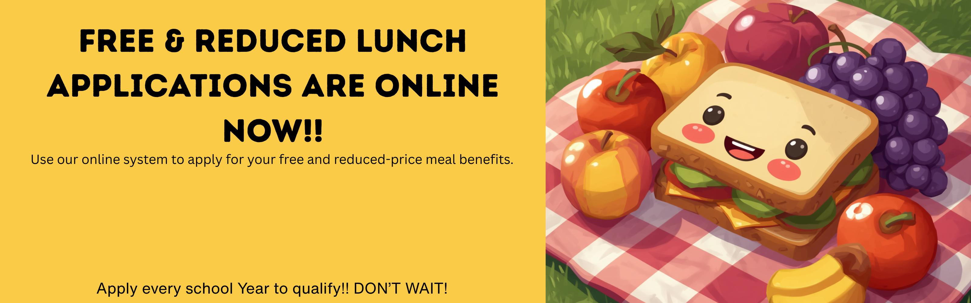 Free and Reduced Lunch Application Open NOW