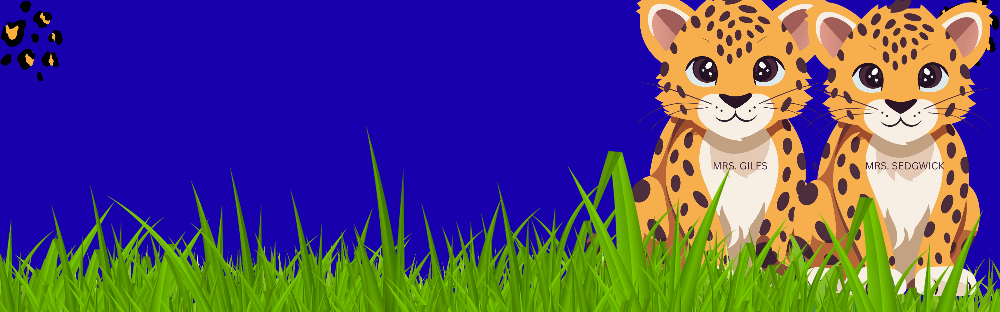 blue background, with two baby leopards sitting in the grass, Mrs. Giles &amp; Mrs. Sedgwick