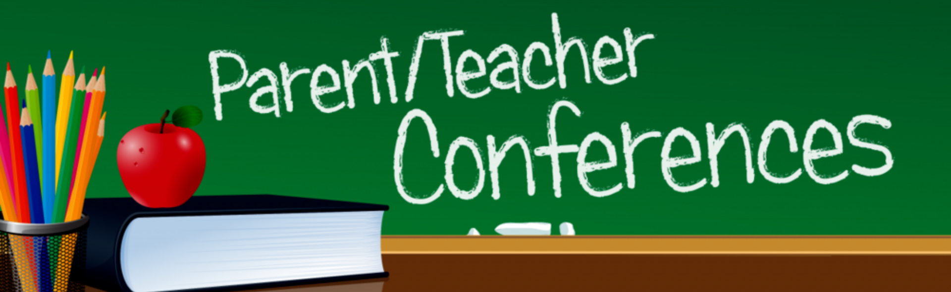 Chalkboard with the writting in chalk that says parent teacher conferences.