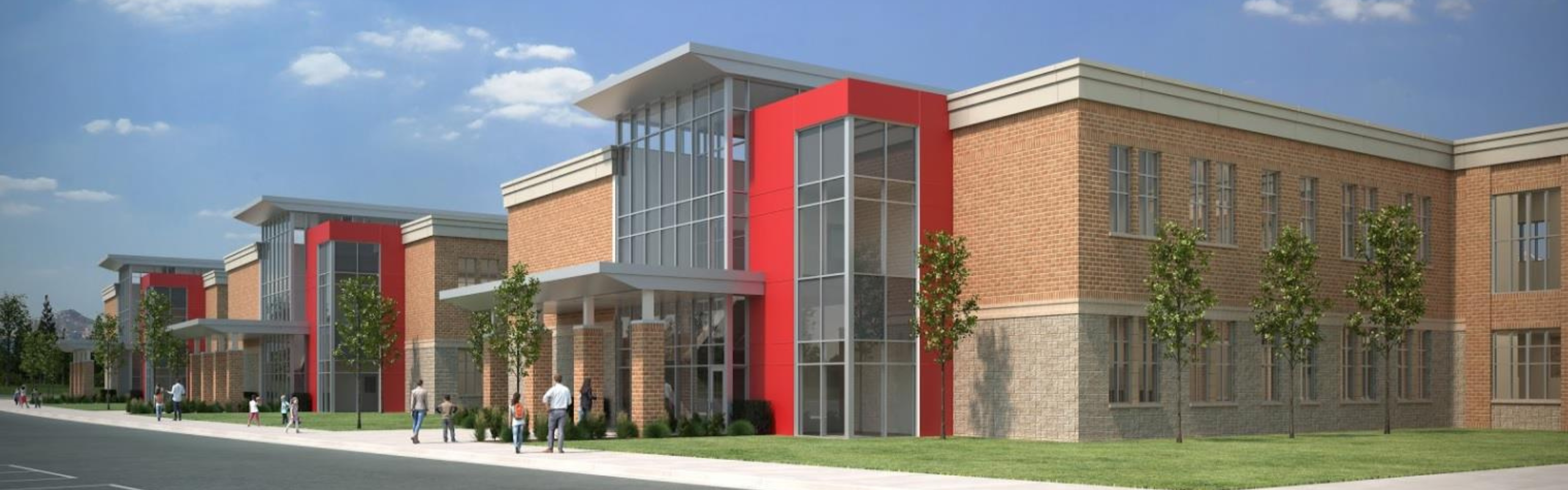 An architect's rendering of the exterior of Orchard Springs Elementary.