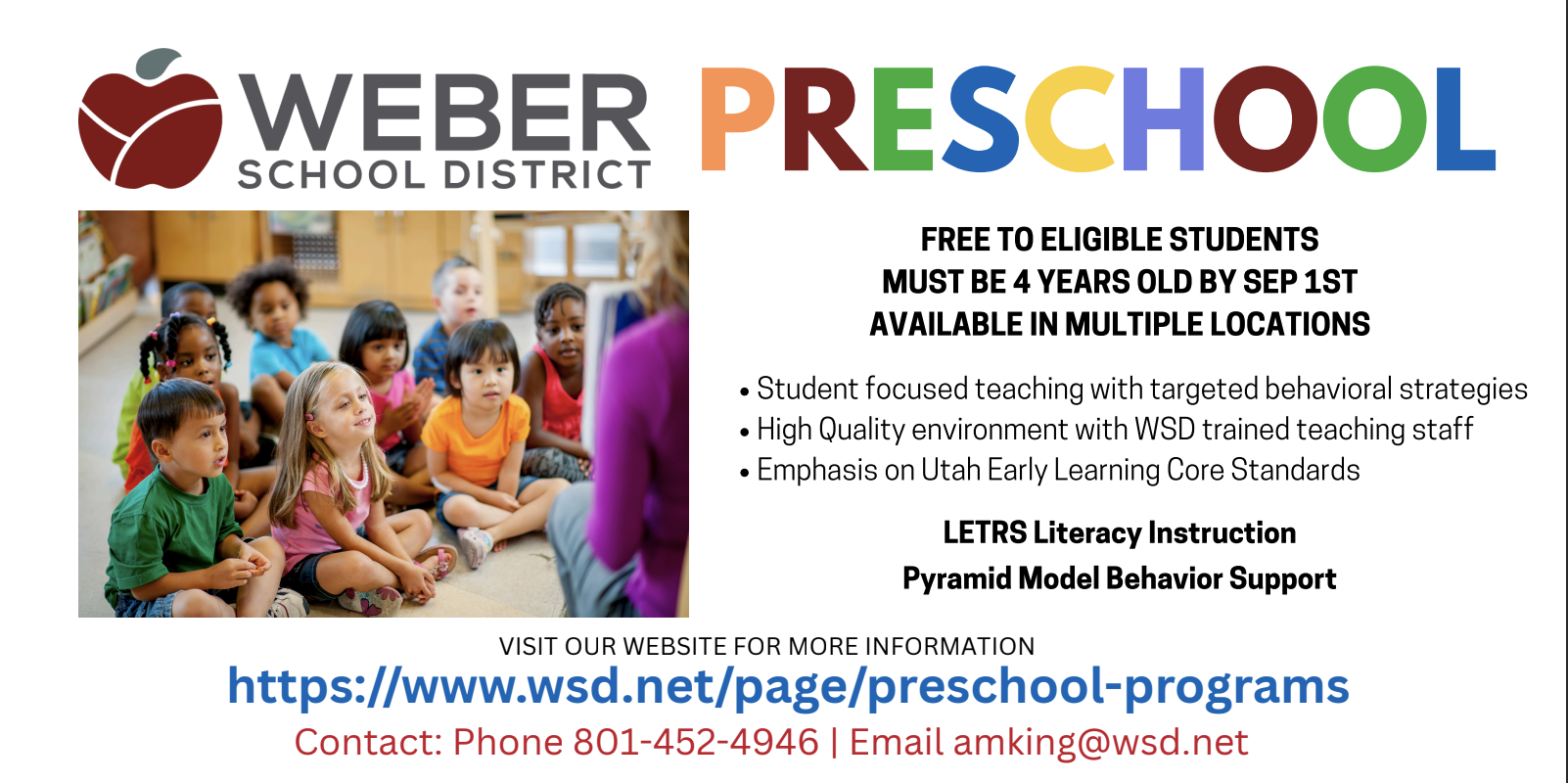 weber school district preschool sign up image