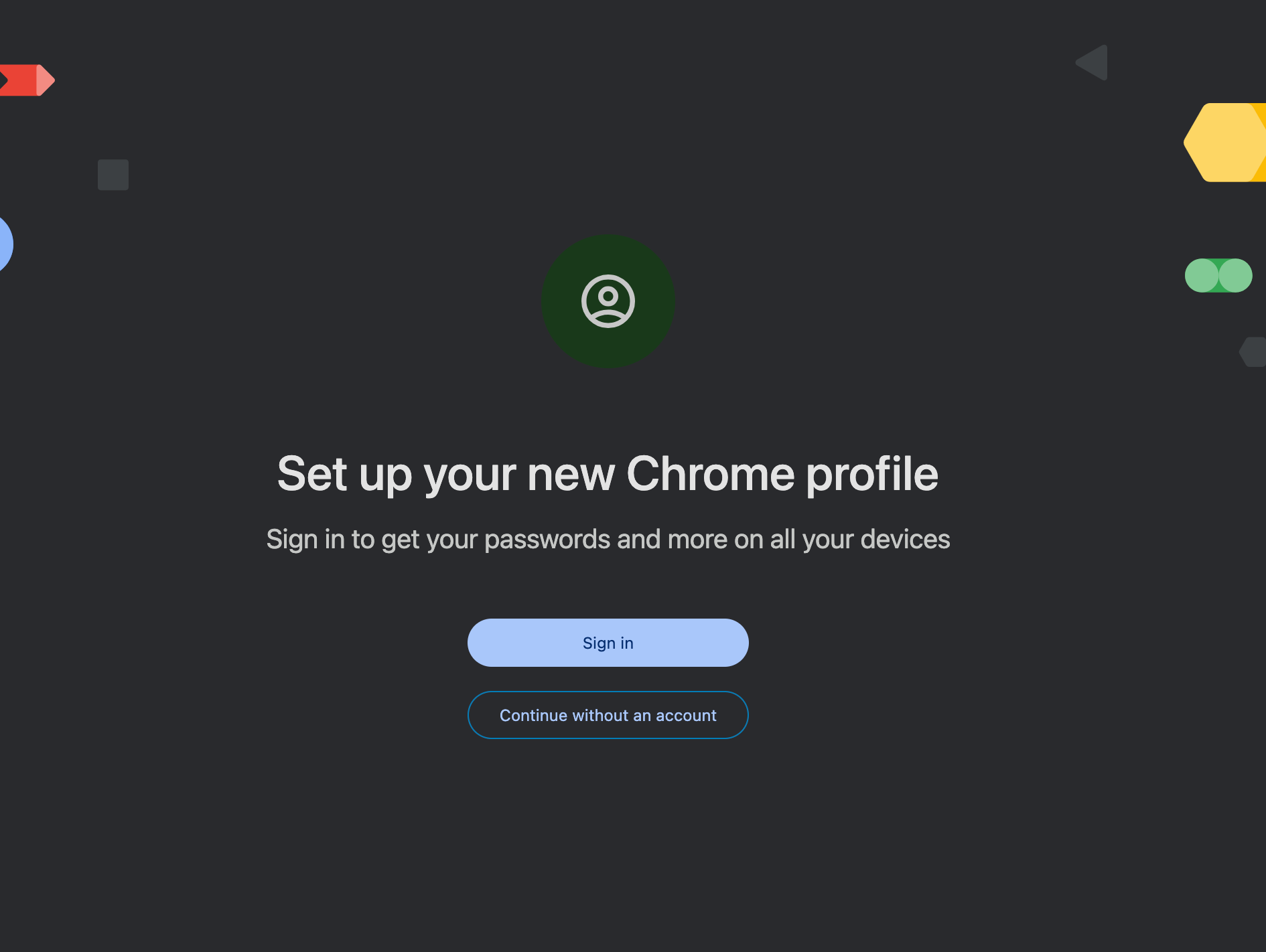 image of chrome profile set up