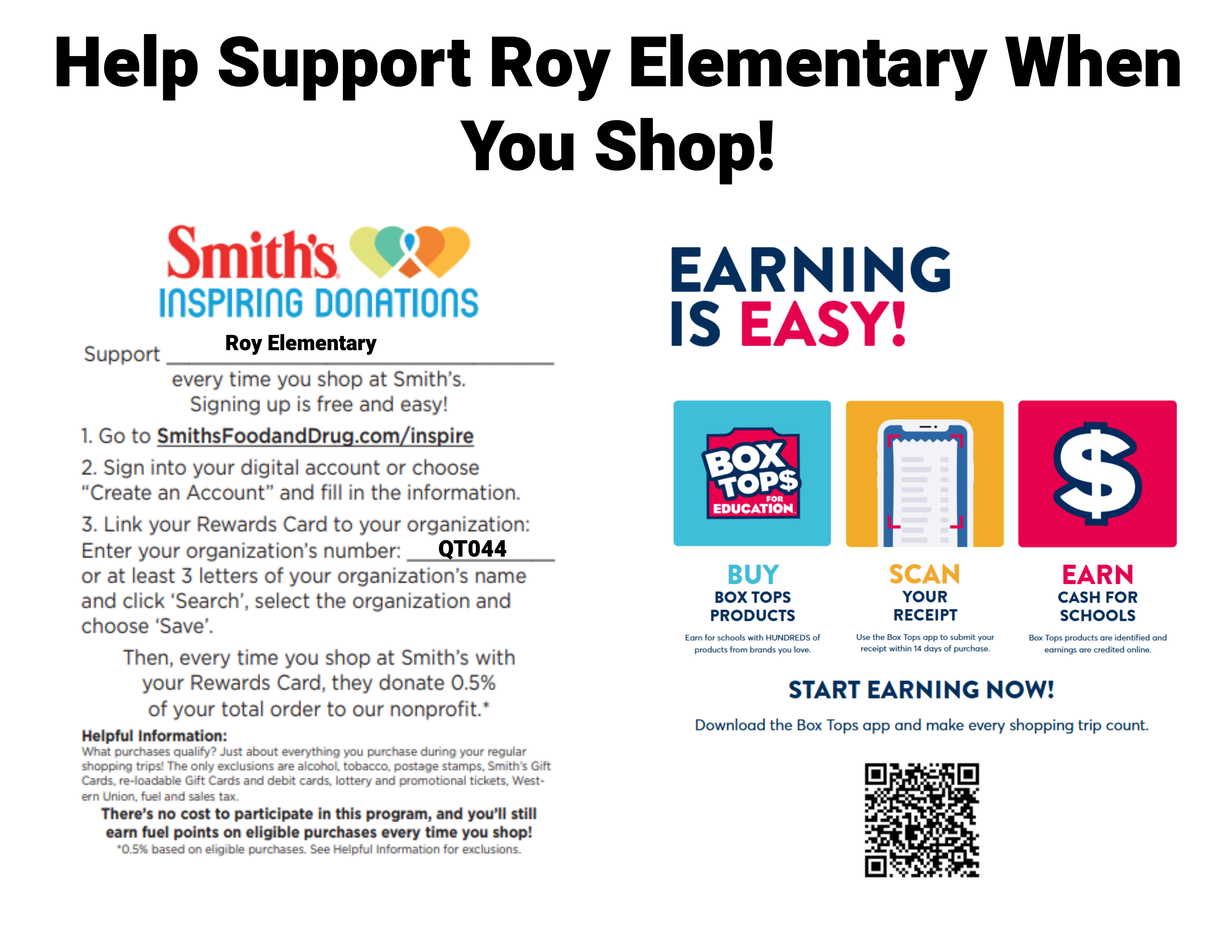 Support Roy Elementary When You Shop at Smith's or purchase Box Top products.