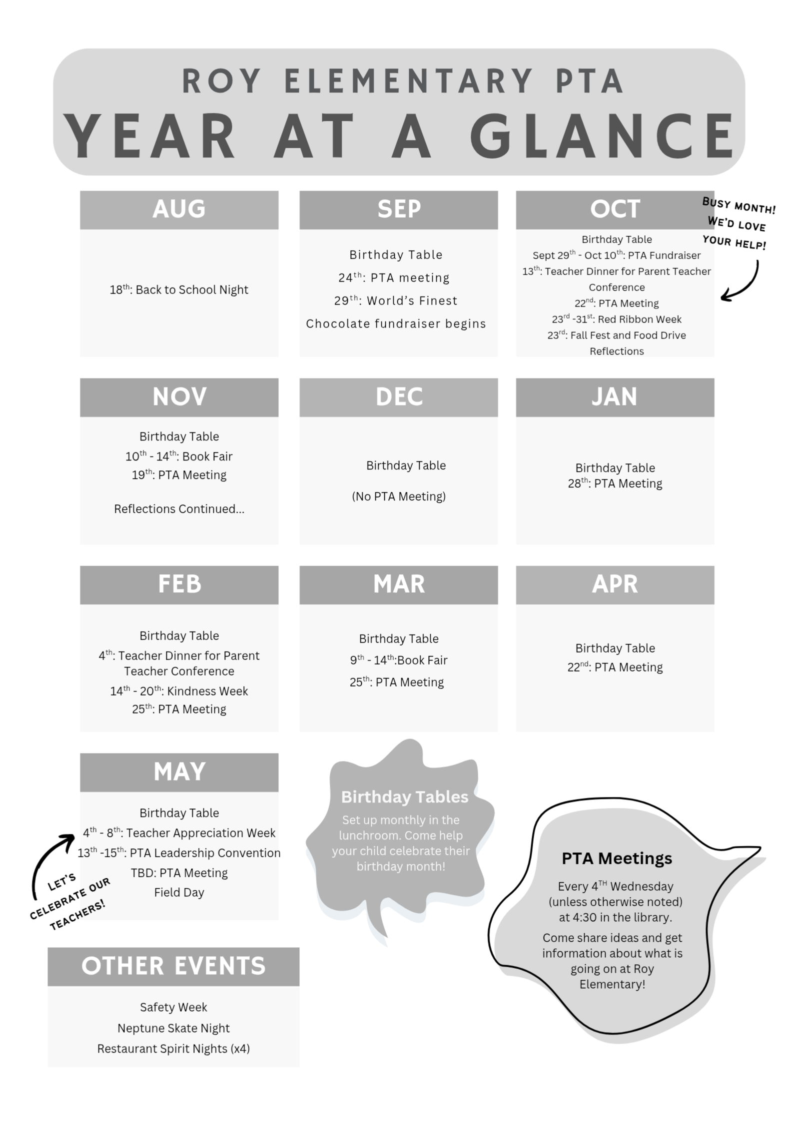 PTA Year at a Glance