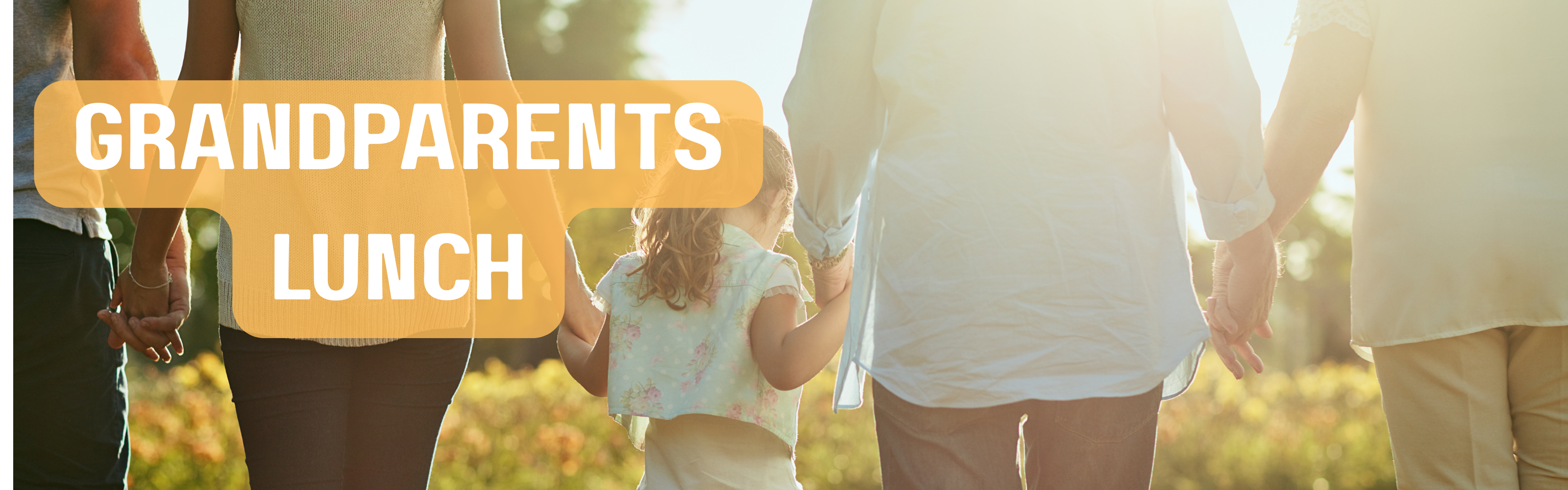 banner showing people walking with the caption grandparents lunch